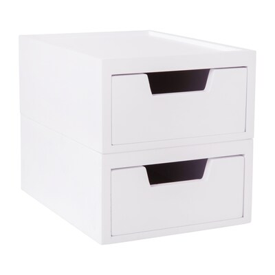 Martha Stewart Weston Wood Stackable Engineered Office Desktop Organizer with Drawers, White, 2/Set