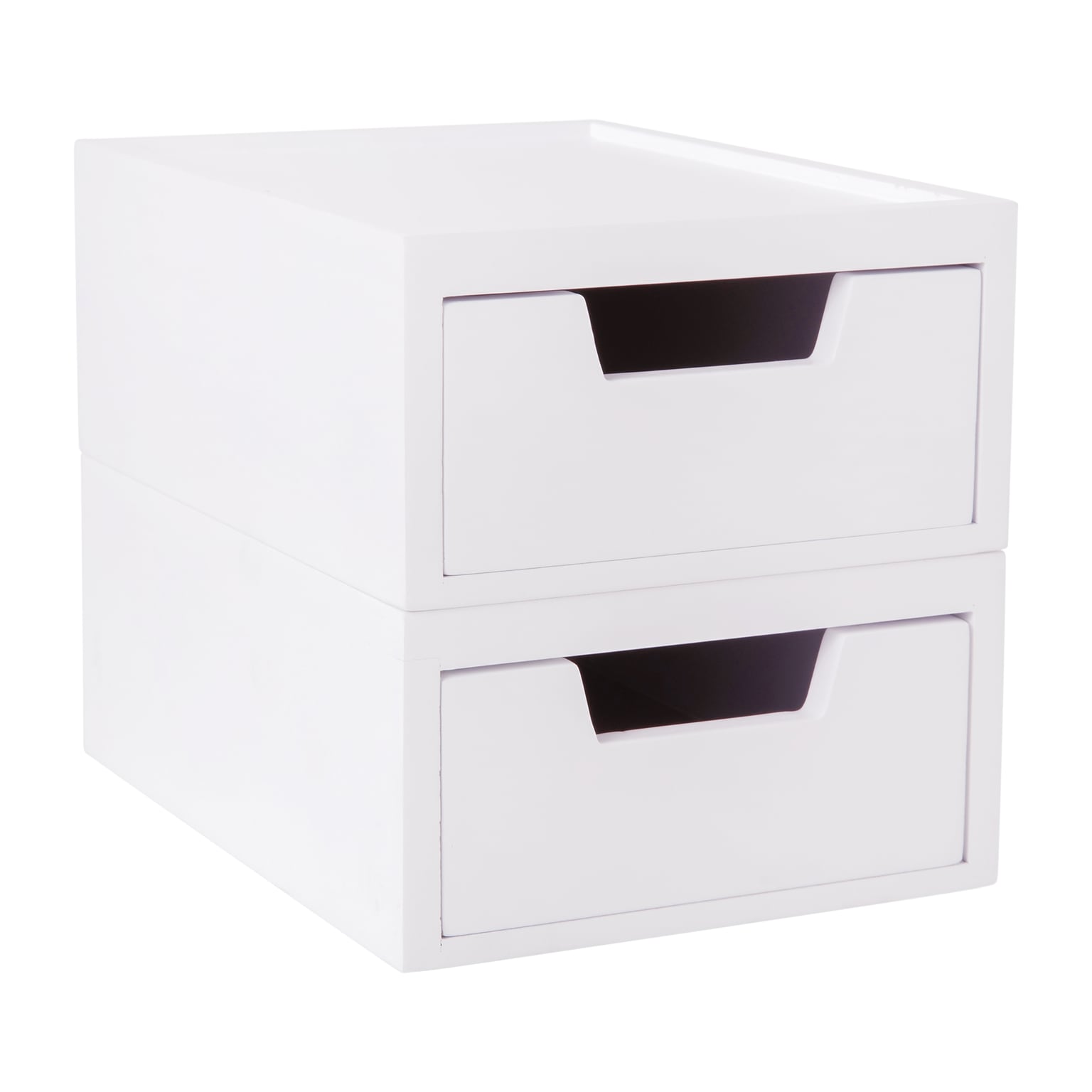 Martha Stewart Weston Wood Stackable Engineered Office Desktop Organizer with Drawers, White, 2/Set (LYE22081152WH)