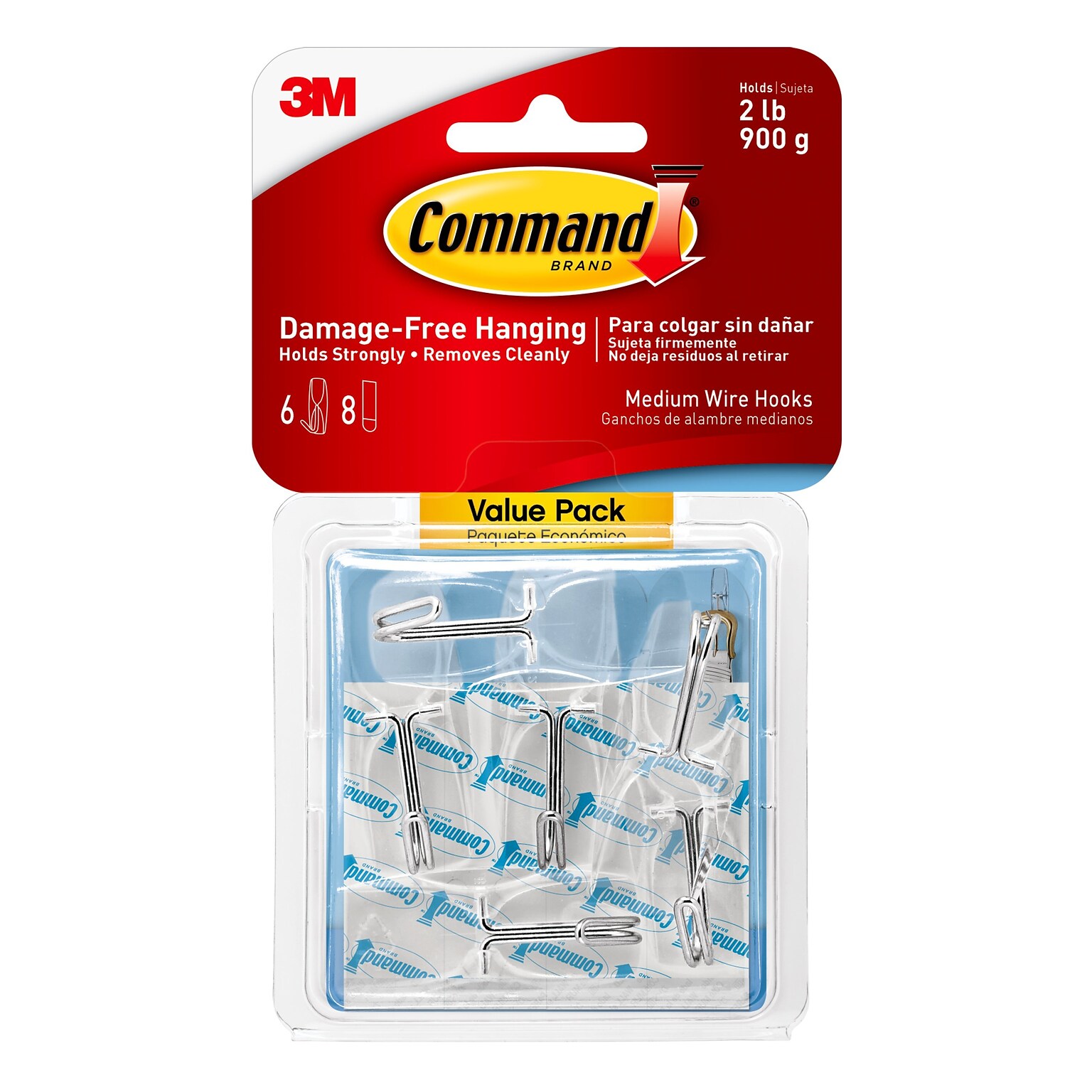 Command Damage Free Medium Hook, 2 lb, Clear, 6/Pack (17065CLR-VPES)