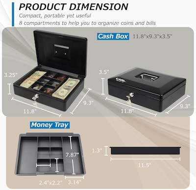 CARL Steel Security Cash Box, Black (CB-2012)