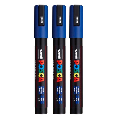 POSCA PC-5M Water Based Paint Marker, Medium Bullet Tip, Blue, 3/Pack (UBCPC5MBLUE-3)