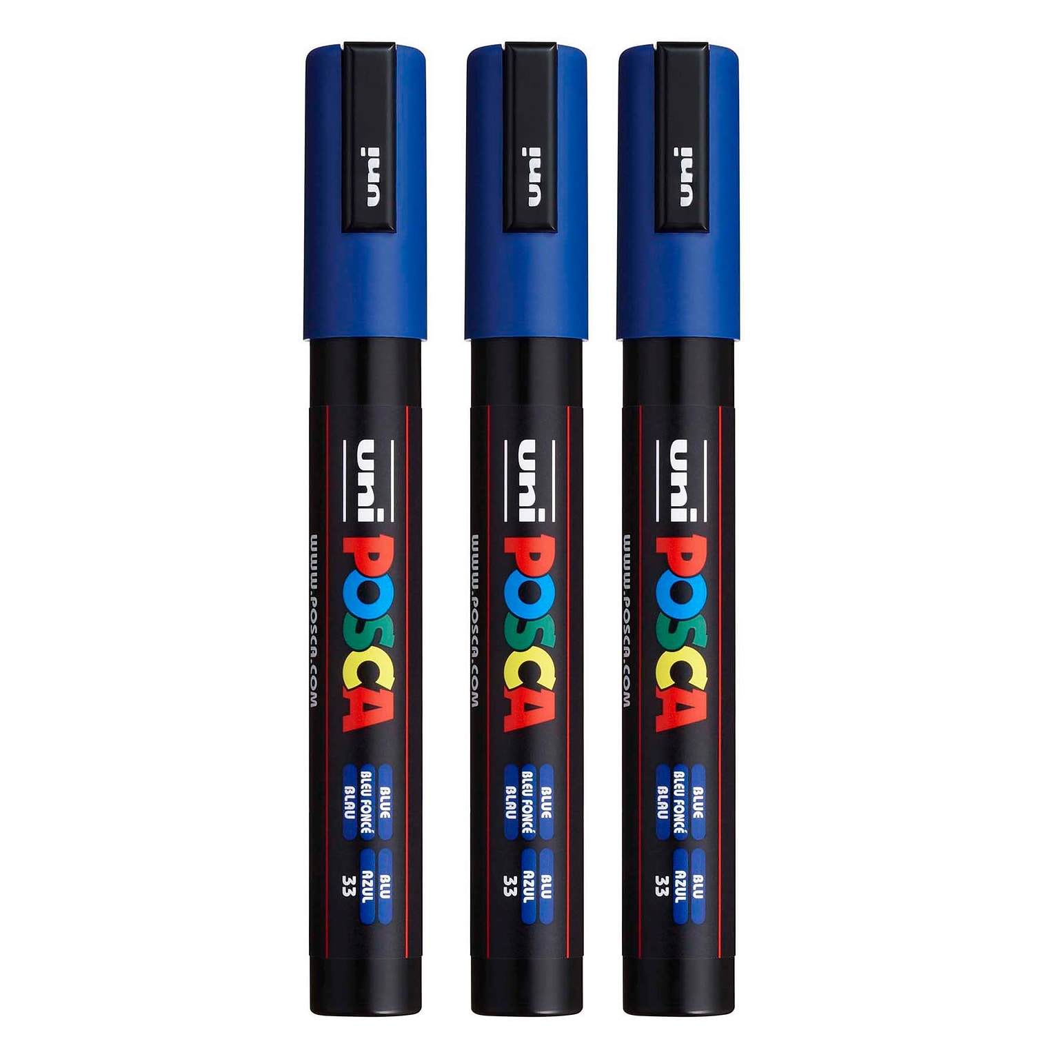 POSCA PC-5M Water Based Paint Marker, Medium Bullet Tip, Blue, 3/Pack (UBCPC5MBLUE-3)