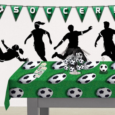 Beistle Soccer Ball Plastic Tablecover, 54" x 108", Green, 3/Pack (54532)