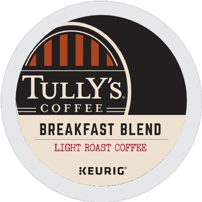 Tully's Breakfast Blend Extra Bold Coffee, Keurig K-Cup Pod, Light Roast, 96/Carton (192719CT)