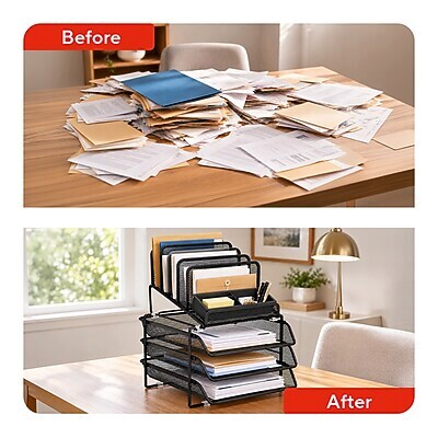 TRU RED™ All-In-One 10-Compartment Wire Mesh Compartment Storage, Matte Black (TR57530)