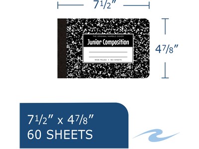 Roaring Spring Paper Products Junior Composition Notebooks, 4.88" x 7.5", Wide Ruled, 60 Sheets, Black, /Carton (77122CS)