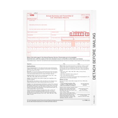 TOPS 2023 1096 Tax Form, 1-Part, 25/Pack (L109625) | Quill