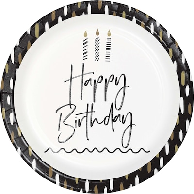 Creative Converting Golden Wishes Happy Birthday Plates, Black/Gold, 32/Pack (DTC365089DPLT)
