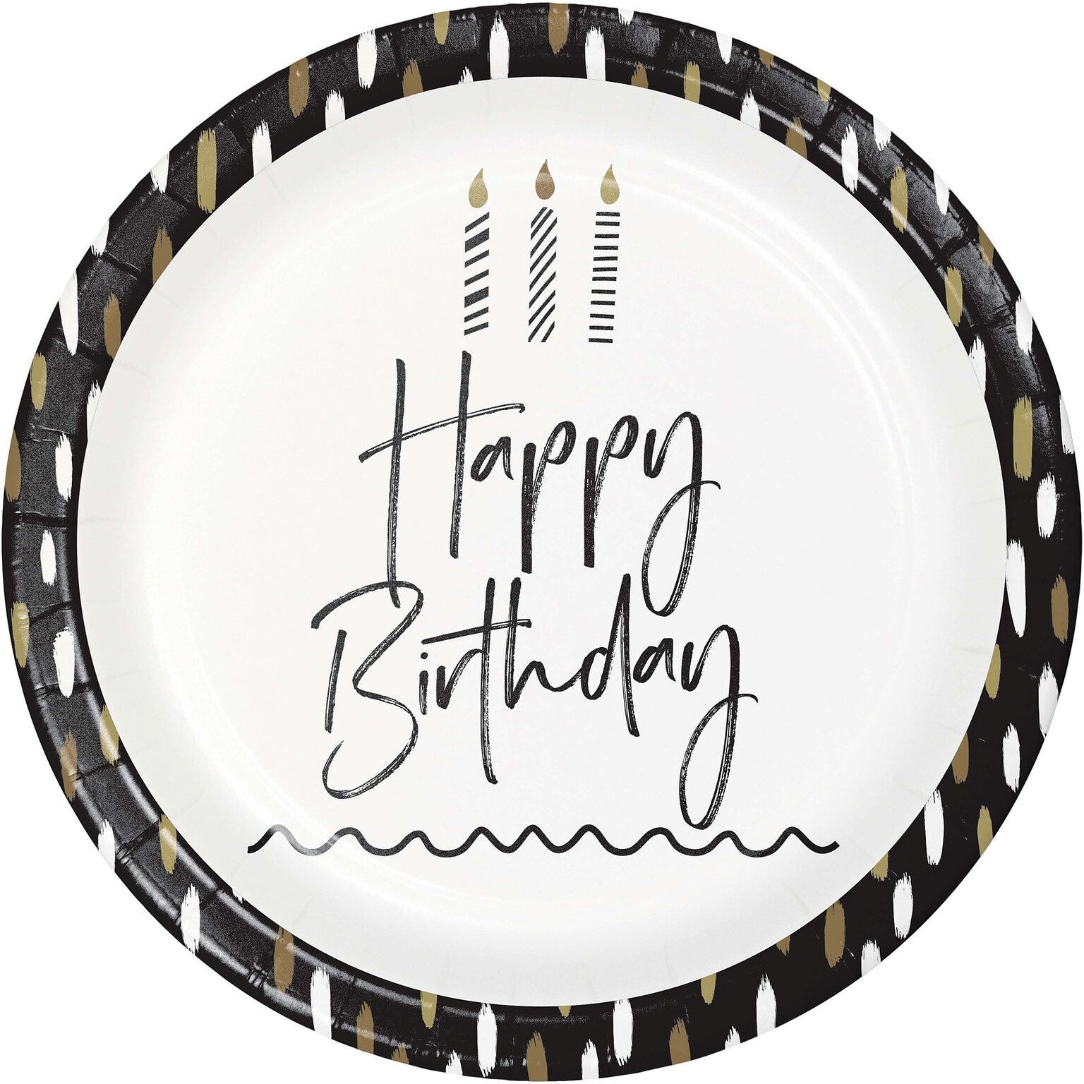 Creative Converting Golden Wishes Happy Birthday Plates, Black/Gold, 32/Pack (DTC365089DPLT)