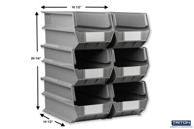 Triton Products LocBin Extra Large Stackable Plastic Storage Bin, 7 x 8.25x 14.75, 14.75 Qt., Gra