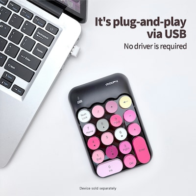SaharaCase Retro Numeric Keypad Wireless Ergonomic Number Pad, Black/Pink (KB28)
