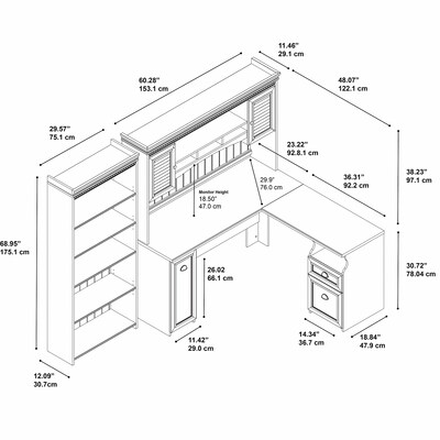 Bush Furniture Fairview 60" W L Shaped Desk with Hutch and 5 Shelf Bookcase Bundle, Antique White (FV005AW)