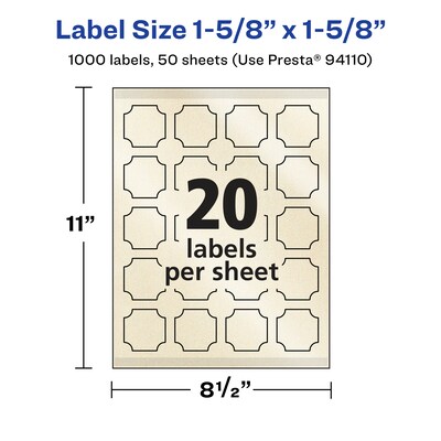 Avery Pearlized Ivory Decorative Edge Multipurpose Labels, 1-5/8" x 1-5/8", Ivory, 1000/Box (94110)
