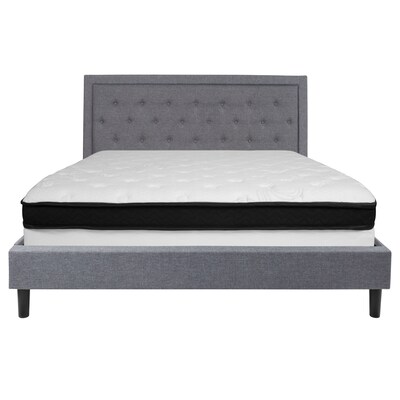 Flash Furniture Roxbury Tufted Upholstered Platform Bed in Light Gray Fabric with Memory Foam Mattress, King (SLBMF28)