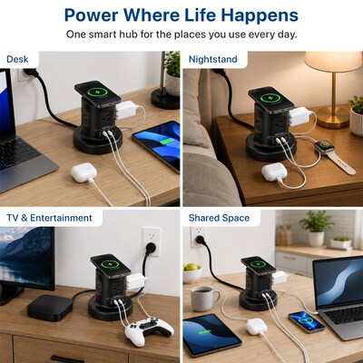Uncaged Ergonomics USB-C Wireless 6 ft. Retractable Power Strip with 15W Wireless Charger, 4-Outlet, Black (WRPS-2-Black)