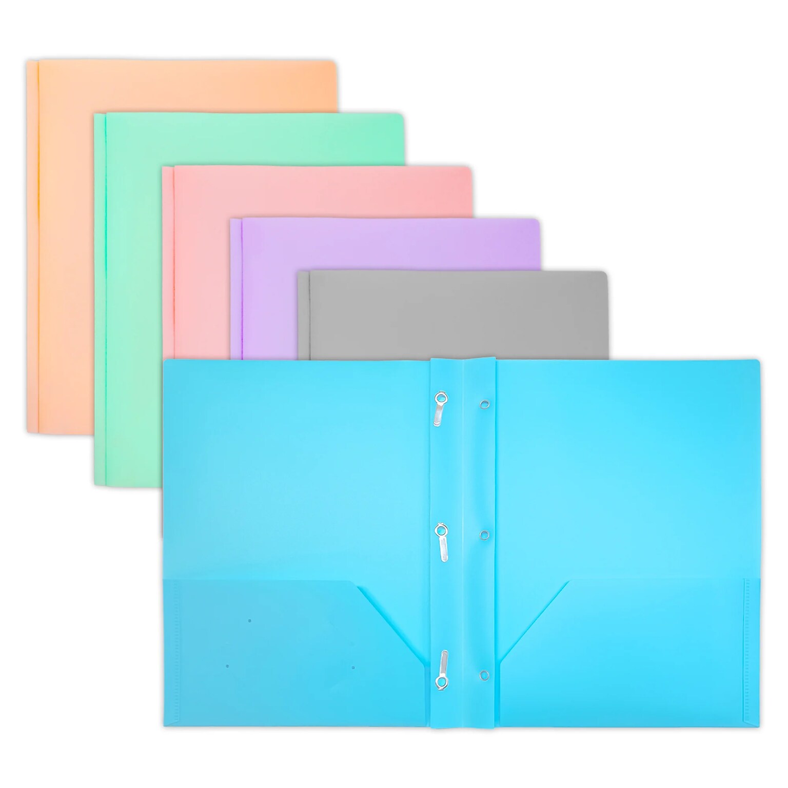 Bazic 3-Hole Punched 2 Pocket Plastic Portfolio Folder with Fasteners, Assorted Colors, 48/Carton (BAZ2141)