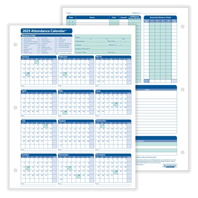 ComplyRight 2025 Attendance Calendar Set, 50 Forms/Pack (A1411W16PK50)
