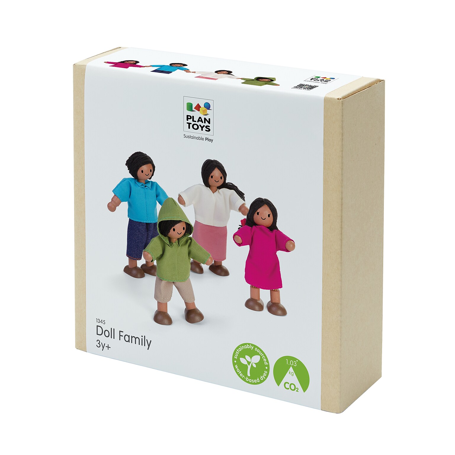 PlanToys Wooden Doll Family, Medium Skin Tone, 4/Set (PTS1345)