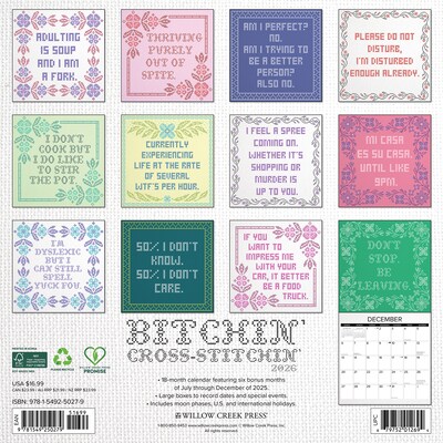 2026 Willow Creek Bitchin Cross-Stitchin 12 x 12 Monthly Wall Calendar (50279)