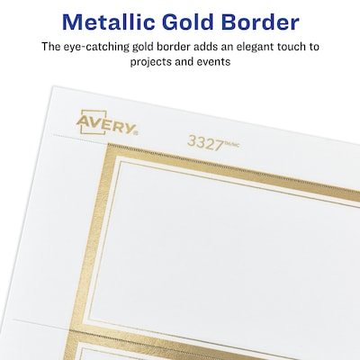 Avery 2" x 3.5" White/Gold Matte Table Tent, Laser/Inkjet, 80 Cards/Pack (3328)