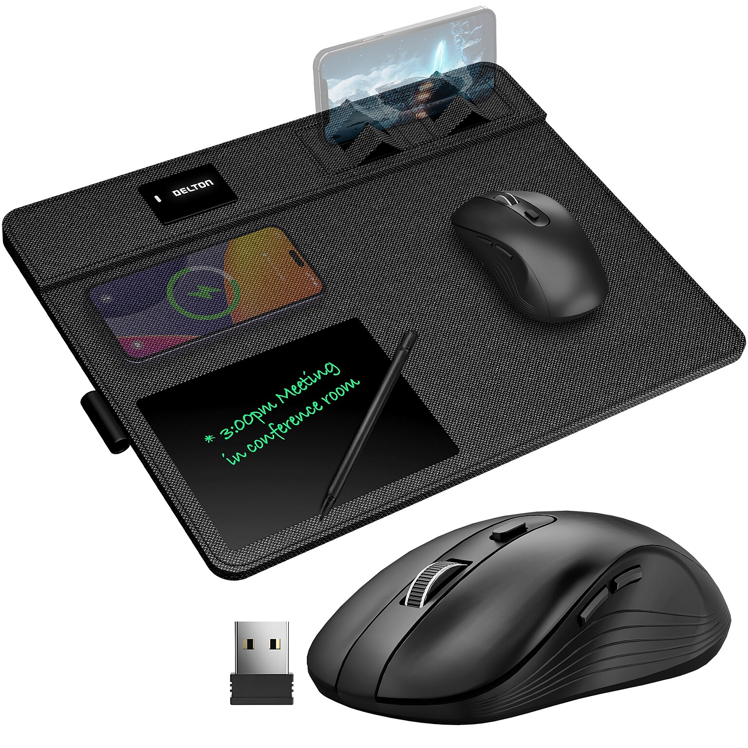 Delton S8/D101 Wireless Optical Mouse and Non-Skid Mouse Pad, Black (DMMPADKIT101)