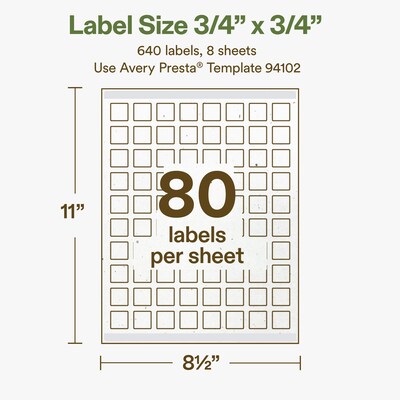 Avery Hemp Square Laser/Inkjet Multipurpose Labels, 3/4" x 3/4", Off-White (640/Pack)