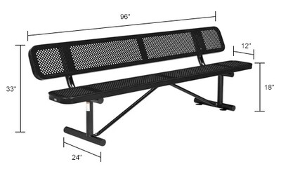 Global Industrial 8' Outdoor Steel Picnic Bench w/ Backrest, Perforated Metal, Black (262077BK)