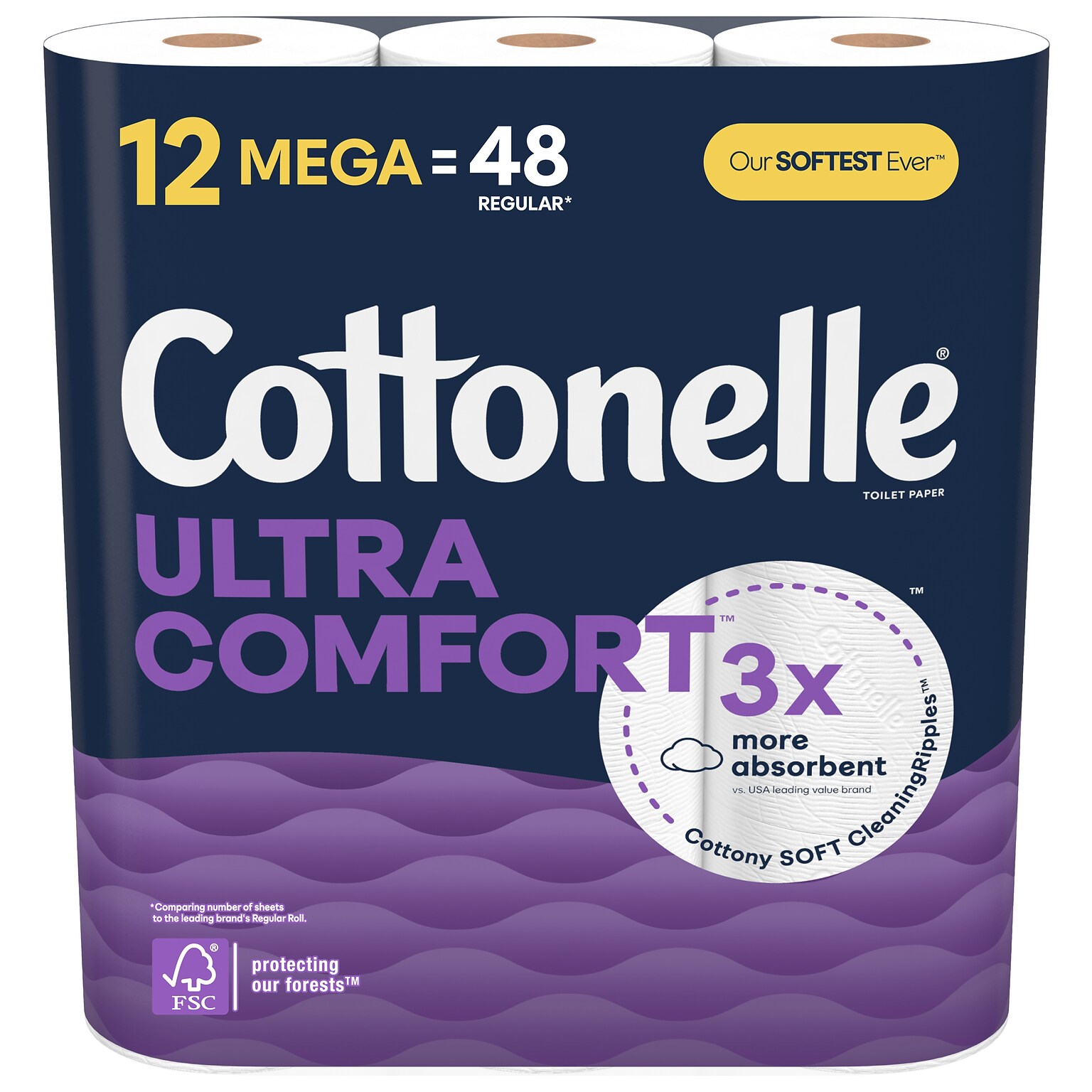 Cottonelle Ultra ComfortCare 2-Ply Standard Toilet Paper, White, 268 Sheets/Roll, 12 Mega Rolls/Pack