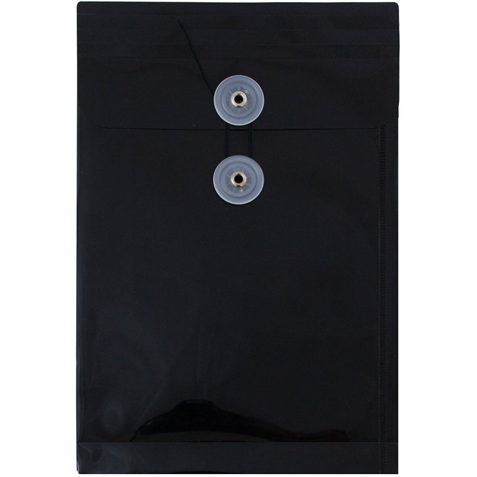 JAM Paper Premium Plastic Filing Envelope with Button & String Closure, 6 1/4 x 9 1/4, Black, 3/Pack (472B1BLX3)