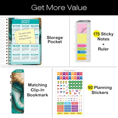 2026-2027 Excello Brands 8" x 5.5" Academic Weekly & Monthly Planner, Paperboard Cover, Teal Gold Marble (FSHN-AY26-58-54)