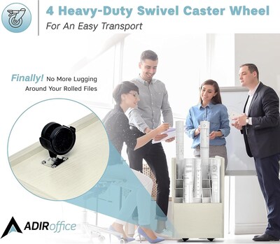 AdirOffice 20-Slot Mobile Roll File, Lockable, 24.75"H x 15.25"W x 13.25"D, White (624-WHI-KIT1)