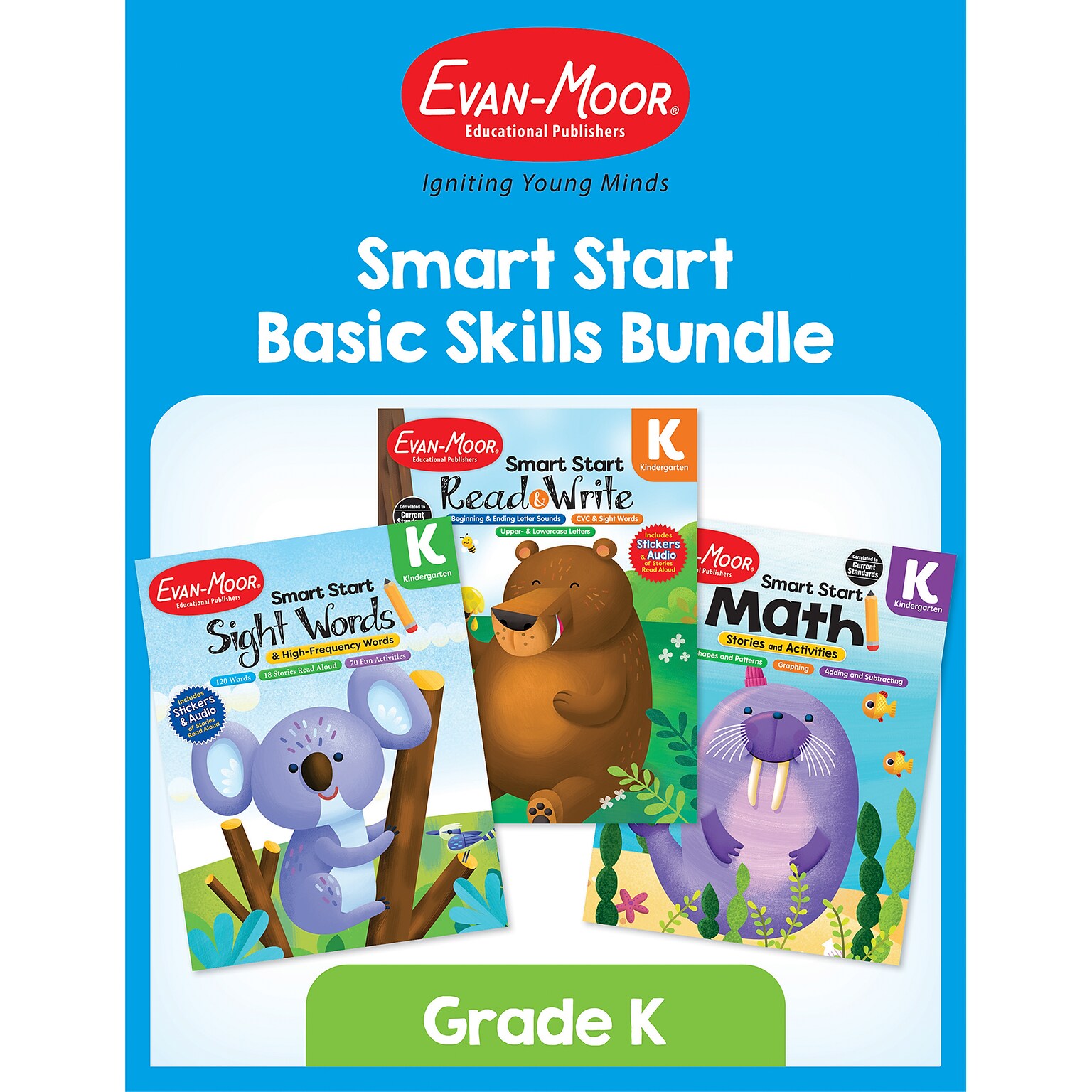 Evan-Moor Smart Start Acvitity Book Basic Skills Bundle, Grade K Workbook, 3 Books/Set (EMC6272)