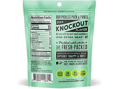 SuckerPunch Gluten Free Sweet Bread and Butter Pickle Snack Packs, 3.4 oz., 12 Packs/Carton (SPPBB-6730)