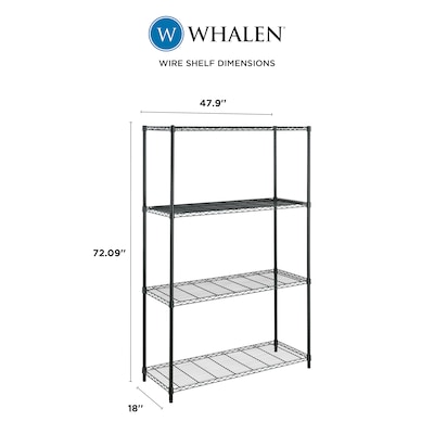 Whalen 4-Shelf Wire Unit, 48"W, Black (WS184872-4B)