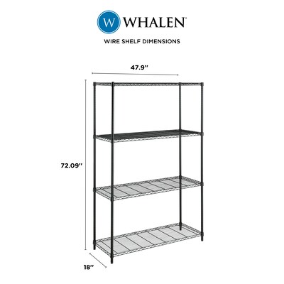 Whalen 4-Shelf Wire Unit, 48"W, Black (WS184872-4B)