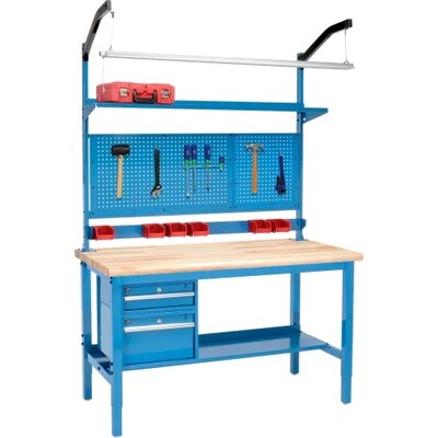 Global Industrial Production Workbench, 60W x 30D, Maple Safety Edge, Blue (319311BL)