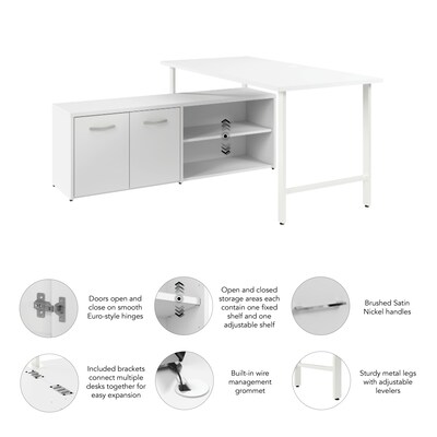 Bush Business Furniture Hustle 60"W Computer Desk and Low Storage Cabinet with Doors and Shelves, White (HUS011WH)