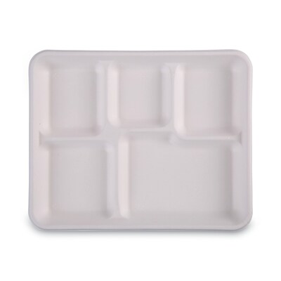 Boardwalk Bagasse Molded Fiber Dinnerware, 5-Compartments,  8" x 12", White, 500/Carton (BWKTRAYWF128)