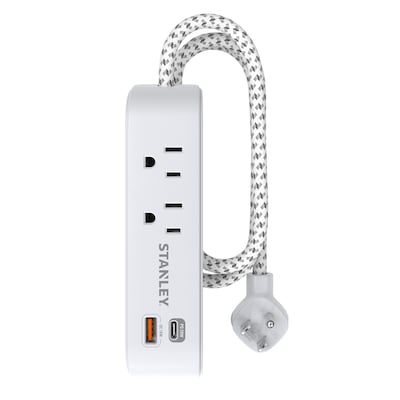STANLEY SurgeMax 2-Outlet Surge Protector Power Strip with 2-USB Ports & Braided Fabric Cord, 6-ft.,