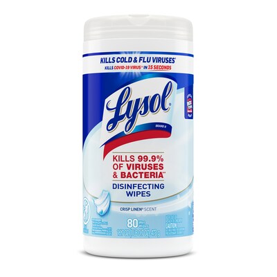 Lysol Disinfecting Wipes, Crisp Linen Scent, 80 Wipes/Canister, 6 Canisters/Carton (1920089346CT)