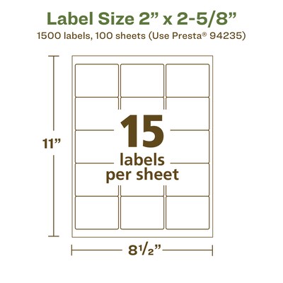Avery EcoFriendly Rectangle Labels, 2" x 2-5/8", 1,500 Labels/Pack (94235-EWMP100)