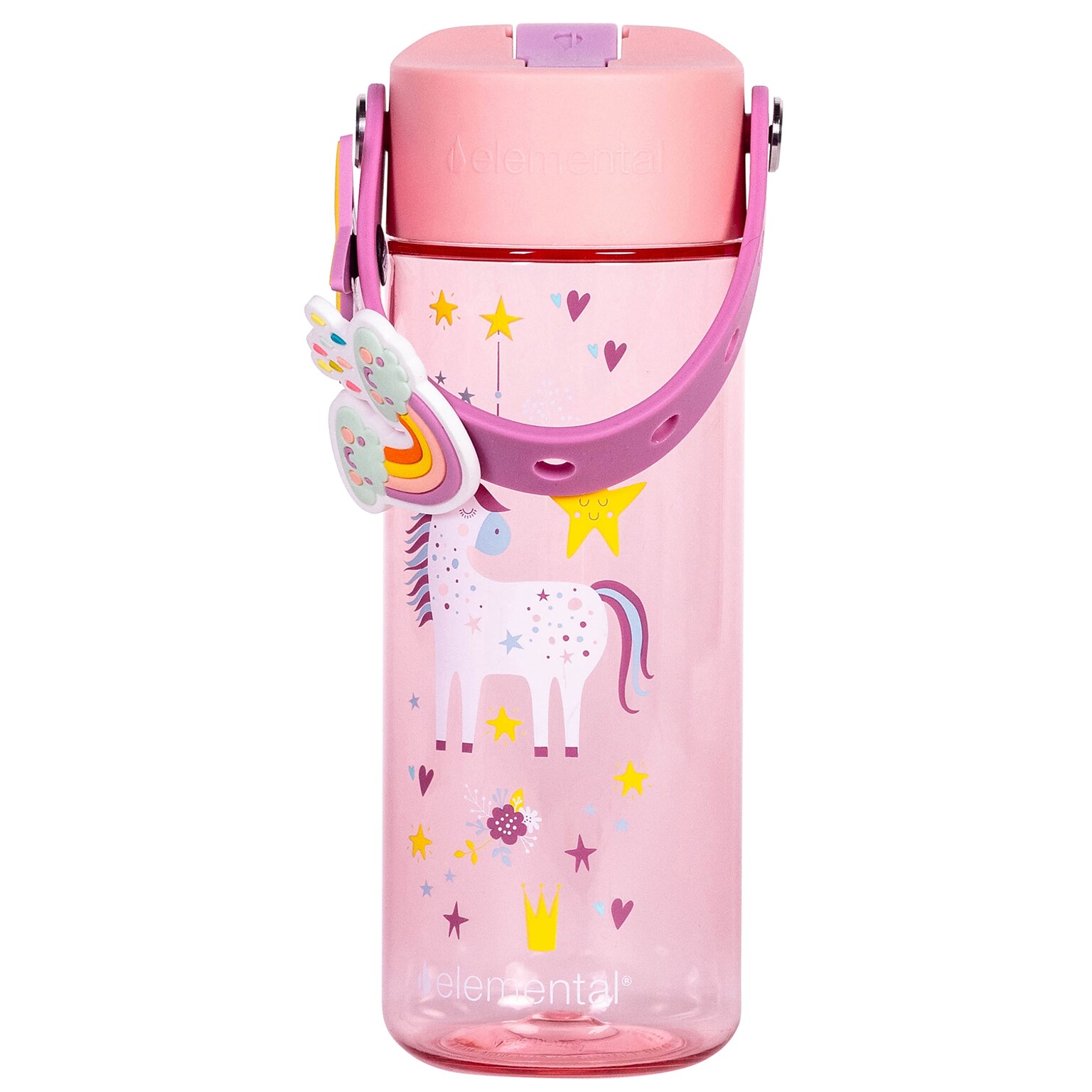 Elemental Splash Charm Plastic Water Bottle, 18 oz., Unicorn (EMLETR18UD32C)
