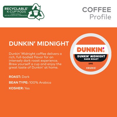 Dunkin' Midnight Coffee Keurig® K-Cup® Pods, Dark Roast, 88/Carton (400849)