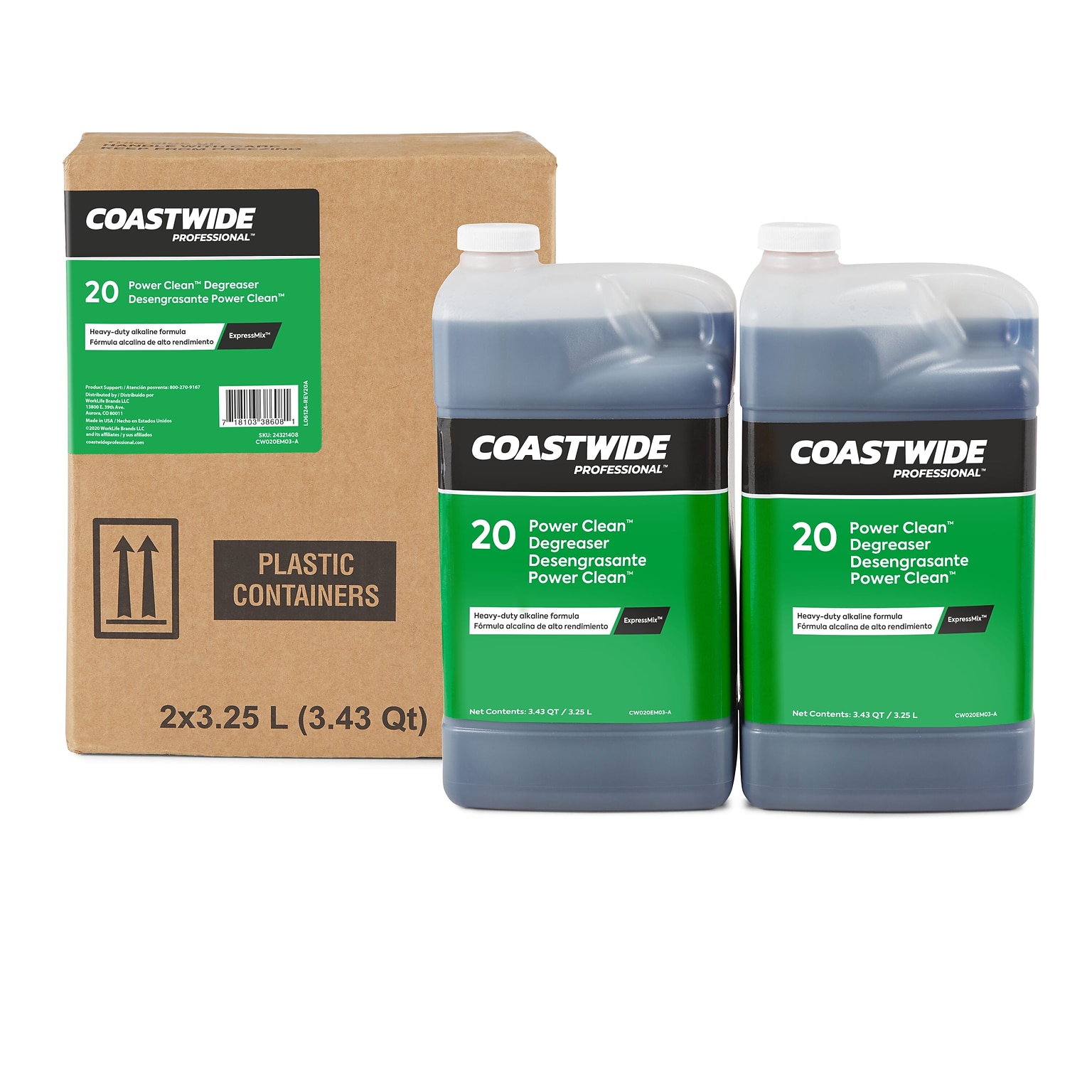 Coastwide Professional Heavy-Duty Cleaner and Degreaser Power Clean Concentrate for ExpressMix, 3.25L, 2/Carton (CW0733EM-A)
