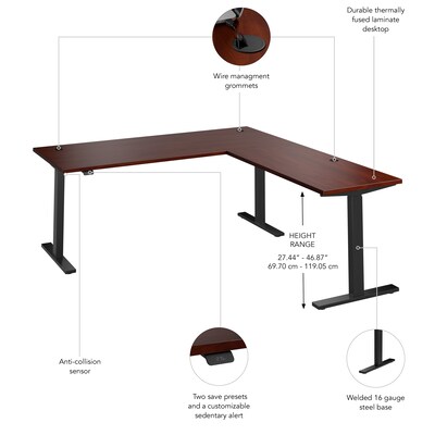 Bush Business Furniture Move 60 Series 72"W L Shaped Adjustable Standing Desk, Hansen Cherry (M6SL7278HCBK)