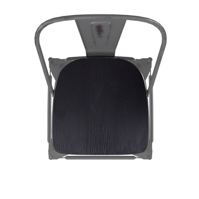 Flash Furniture Lincoln Contemporary Metal Vertical Back Counter Height Stool, Clear Coat/Black (XUDGTP01B24PL1B)