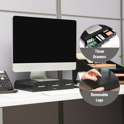Mind Reader Monitor Stand and Desktop Organizer with 3 Storage Drawers, Black  (MONSTA3D-BLK)