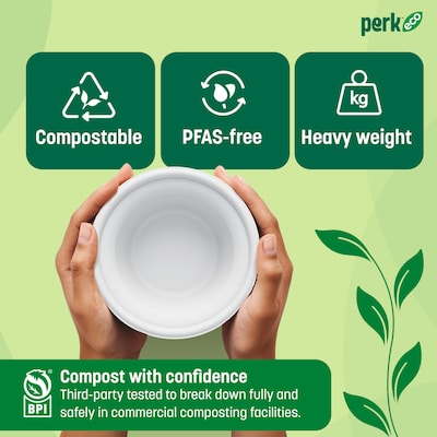 Perk™ Eco Compostable Paper Bowls, 12 Oz., White, 125/Pack (PK61285)