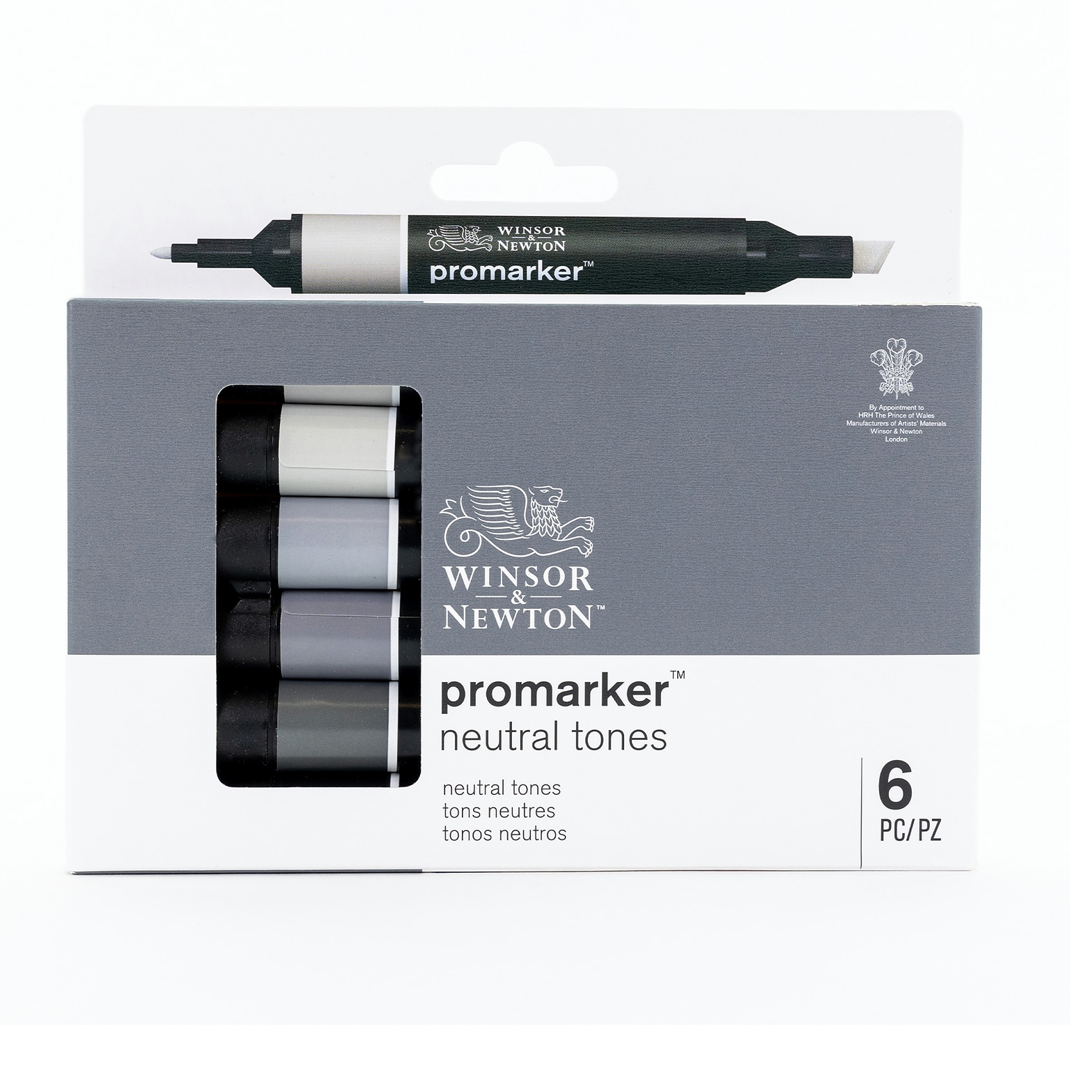 Winsor & Newton Promarker Dual-Tip Alcohol Based Marker, Neutral Tones, 6/Pack (WNX0290154)