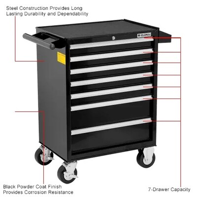 Global Industrial 7-Drawer Roller Tool Cabinet, 26-3/8"W x 18-1/8"D x 37-13/16"H, Black (535364)